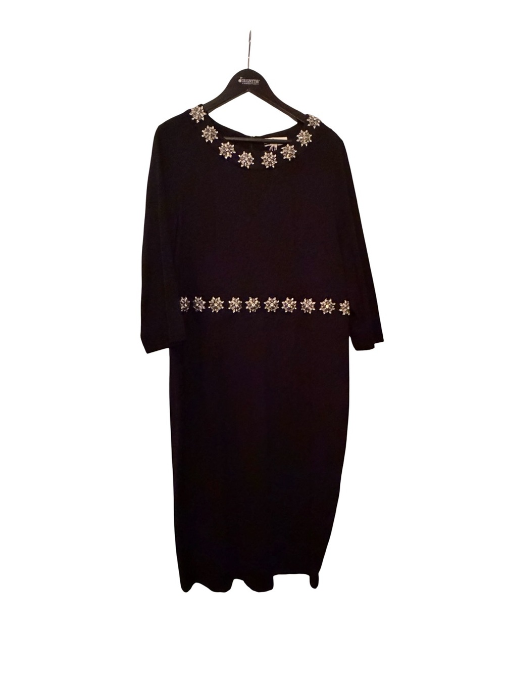 Boden Black Long-Sleeve Dress with Crystal Floral Trim